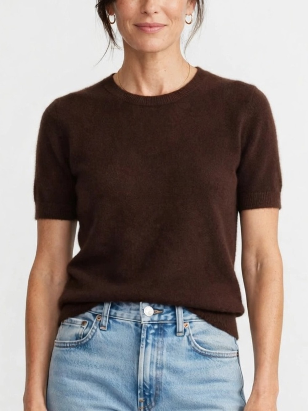 Harper Lane Carter Crewneck Short Sleeve Sweater Brown XL 100% Cashmere NWT